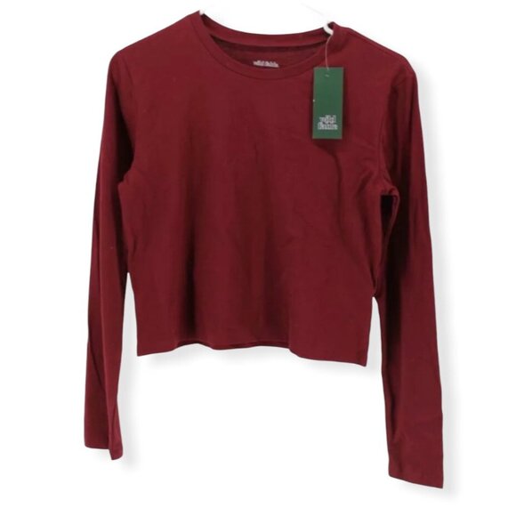 Y2K Wild Fable Long Sleeve Crop Top T Shirt Burgundy Size Small - Picture 2 of 4